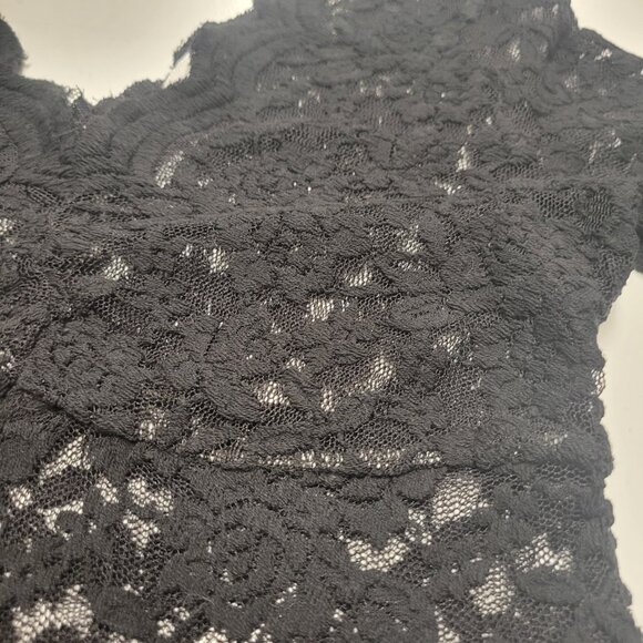 Black Lace Mesh See Through Top Long Sleeve Lace Blouse Size S/M - Picture 6 of 13